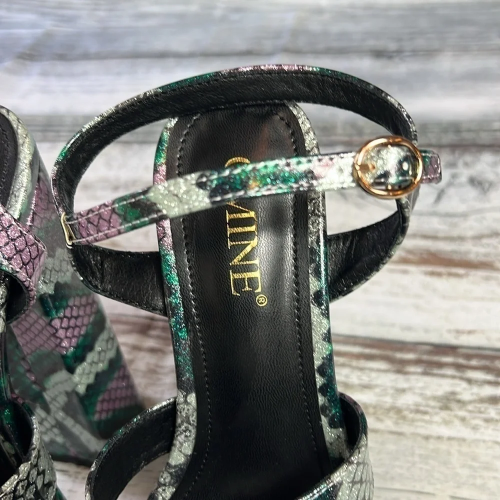 OMINE Women’s Platform 6.5” Heels – Purple/Silver/Green/Black – Size 6